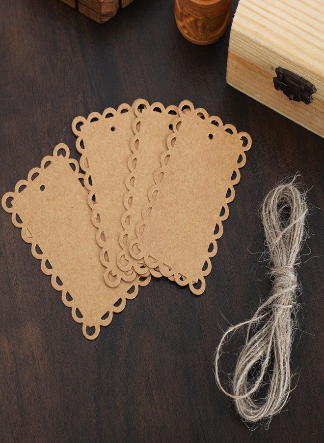 Atmiyamart Scalloped Border Kraft Tag, Gift Tags Kraft Paper Tag DIY Craft Decorative Tags 50 Pcs Brown for Wedding Party Favors Baby Shower Birthday Christmas with Jute Twine - Image 2